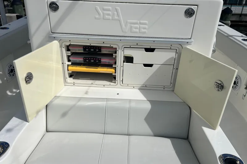 Slide: The Image of Engine compartment of a 2015 SeaVee 39Z boat, showcasing fuel filters and hoses. - 40