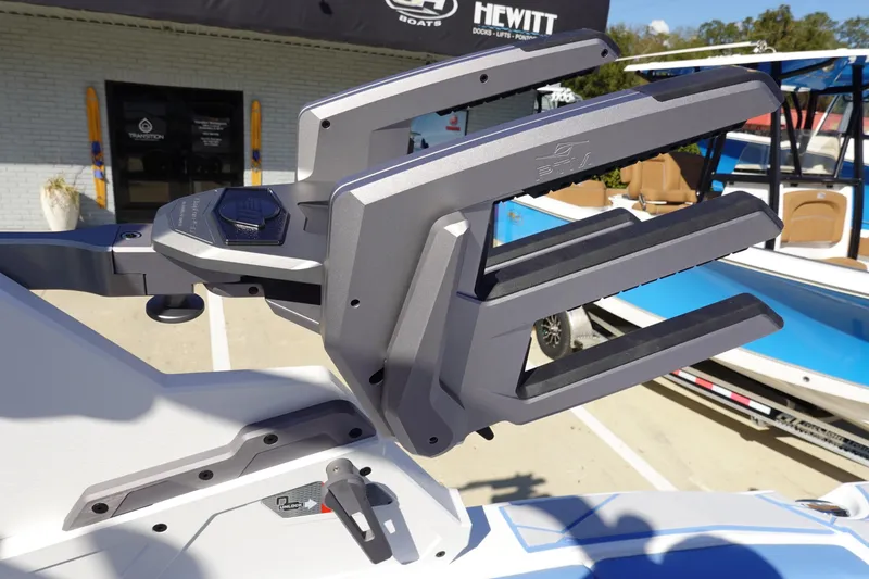 Slide: The Image of Close-up of 2025 Malibu M230 boat accessory in a showroom setting. - 46