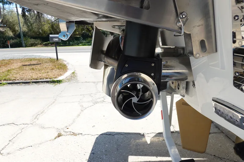 Slide: The Image of Close-up of 2025 Malibu M230 boat propeller system on a trailer. - 7