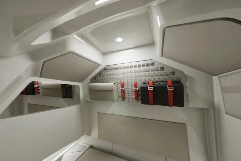 Slide: The Image of Interior of 2026 Wellcraft 28 Explorer boat, featuring modern design and storage compartments. - 7