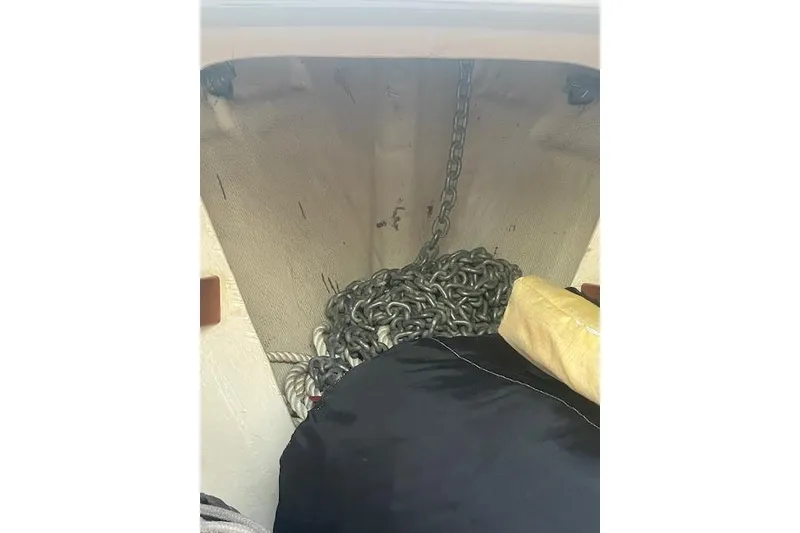 Slide: The Image of Anchor chain storage in 1978 Hinterhoeller Niagara 35 Classic sailboat. - 19