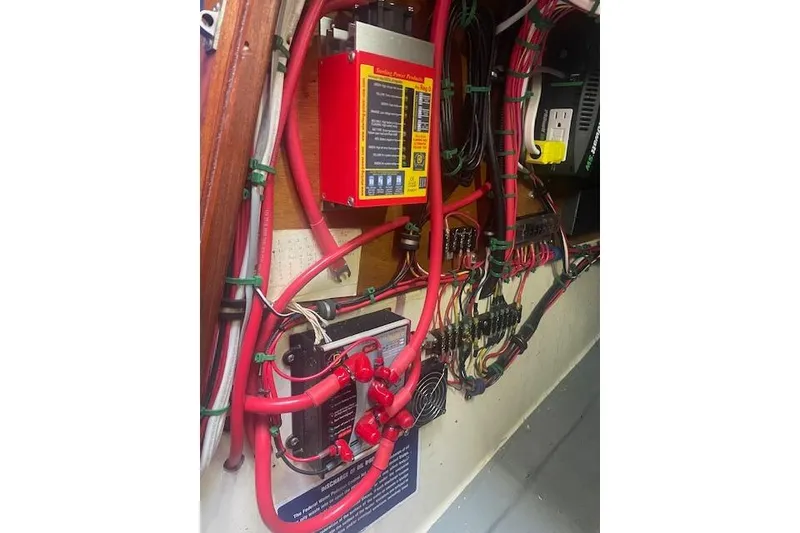 Slide: The Image of Electrical system of a 1978 Hinterhoeller Niagara 35 Classic sailboat, featuring wiring and components. - 45