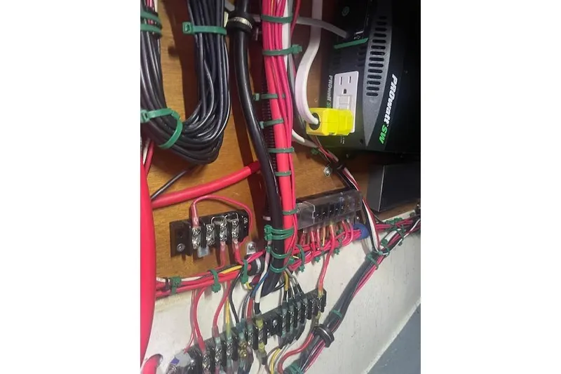 Slide: The Image of Electrical wiring setup on a 1978 Hinterhoeller Niagara 35 Classic sailboat. - 46