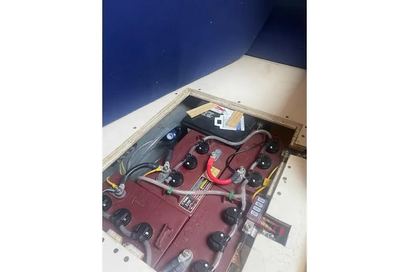 Slide: The Image of Battery compartment of a 1978 Hinterhoeller Niagara 35 Classic sailboat. - 49