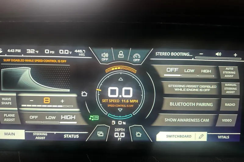 Slide: The Image of Dashboard of 2021 Nautique Super Air Nautique G25 with speed and control settings. - 4