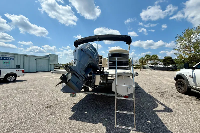 Slide: The Image of 2018 Sylvan Mirage Cruise 8522 LZ pontoon boat with Yamaha outboard motor on trailer. - 3
