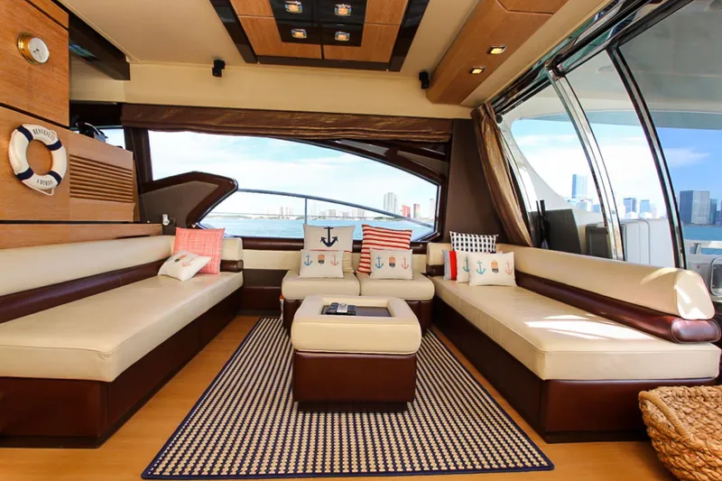 Slide: The Image of Luxurious interior of a 2011 Azimut 70 yacht with elegant seating and nautical decor. - 10
