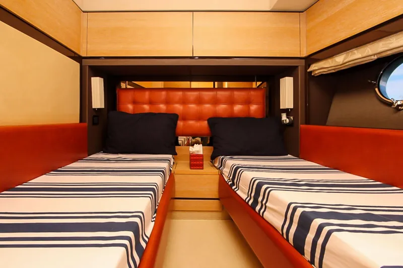 Slide: The Image of Twin cabin with striped bedding in 2011 Azimut 70 yacht interior. - 30