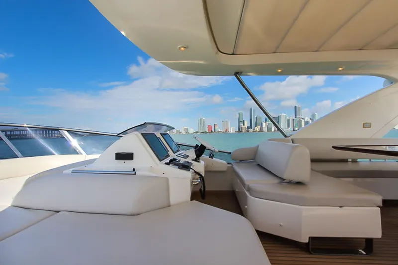 Slide: The Image of Luxurious 2011 Azimut 70 yacht interior with city skyline view. - 45