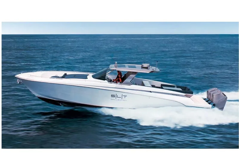 The Image of 2023 Canados 493 Gladiator speedboat cruising on open water. - 1