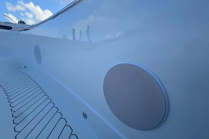 Slide: The Image of 2023 Canados 493 Gladiator yacht deck with integrated speaker system. - 18