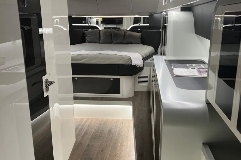 Slide: The Image of Luxurious interior of 2023 Canados 493 Gladiator yacht with modern design and cozy bedding. - 41