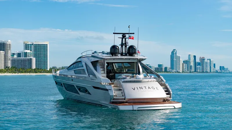 Slide: The Image of Luxury Pershing 9X yacht cruising near city skyline, 2021 model. - 8