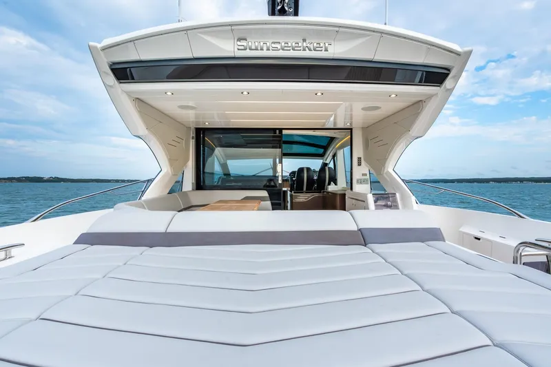 Slide: The Image of Luxurious 2021 Sunseeker 60 Evo yacht with spacious deck and modern design. - 54