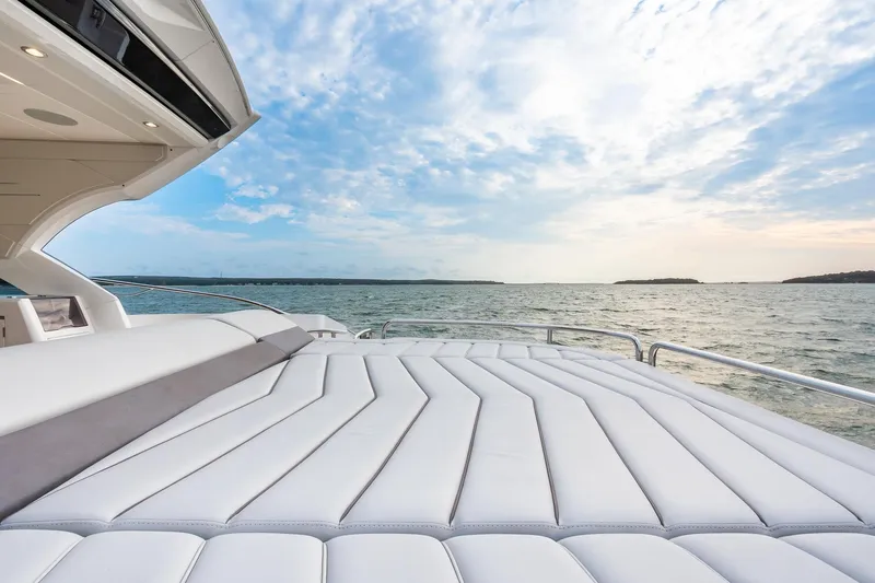 Slide: The Image of Luxurious Sunseeker 60 Evo yacht deck with ocean view, 2021 model. - 56