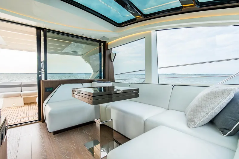 Slide: The Image of Luxurious interior of 2021 Sunseeker 60 Evo yacht with ocean view. - 71