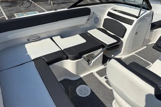 Slide: The Image of 2021 Bayliner VR5 Bowrider I/O interior with sleek seating and modern design. - 9