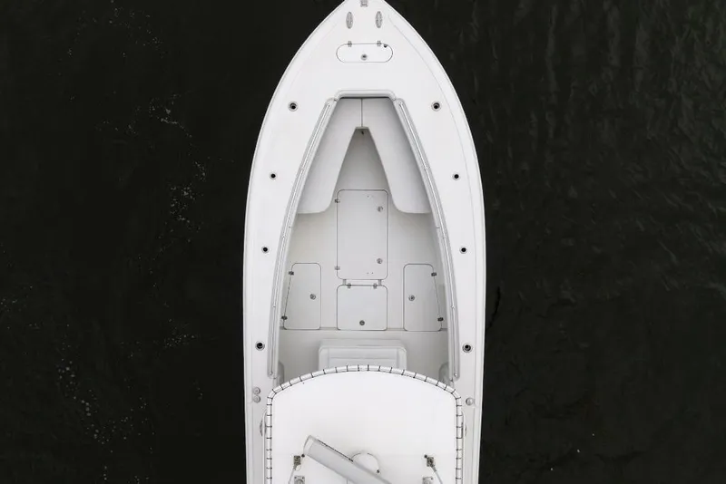Slide: The Image of Overhead view of 2017 Yellowfin 32 Offshore boat on dark water. - 3