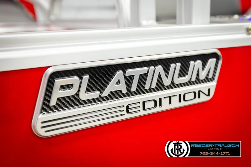 Slide: The Image of 2026 Avalon LSZ Vrl Platinum Edition badge on red background, Reeder-Trausch Marine logo visible. - 51