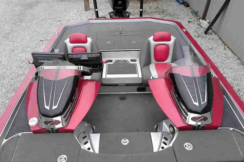 Slide: The Image of 2015 Ranger Z521C Ranger Cup Equipped boat interior with red and gray seating. - 26