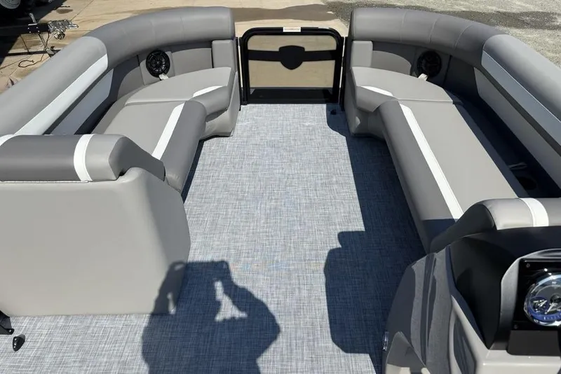 Slide: The Image of 2026 Premier 220 Sunscape RF boat interior with gray seating and modern design. - 9