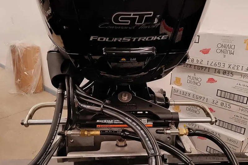 Slide: The Image of 2026 Ranger RT188P boat engine, featuring a FourStroke motor with BayStar hydraulic steering. - 27