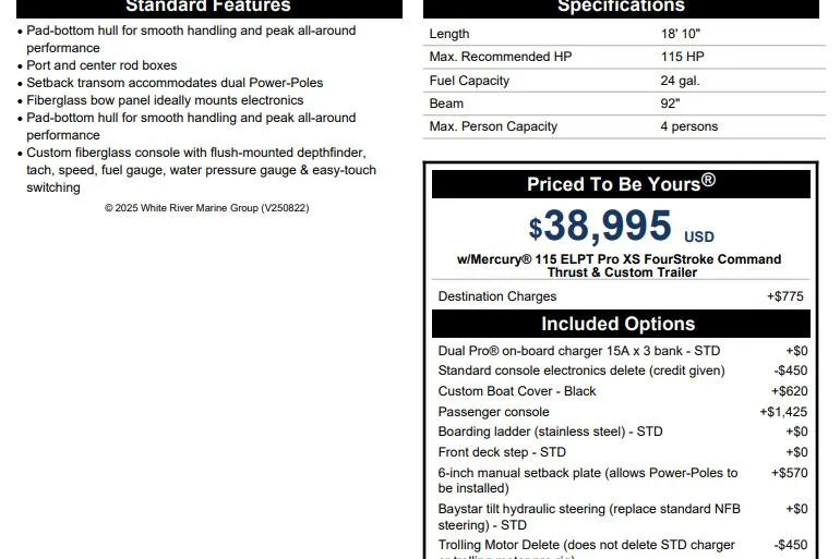 Slide: The Image of 2026 Ranger RT188P boat features, specifications, and pricing details with optional upgrades. - 29