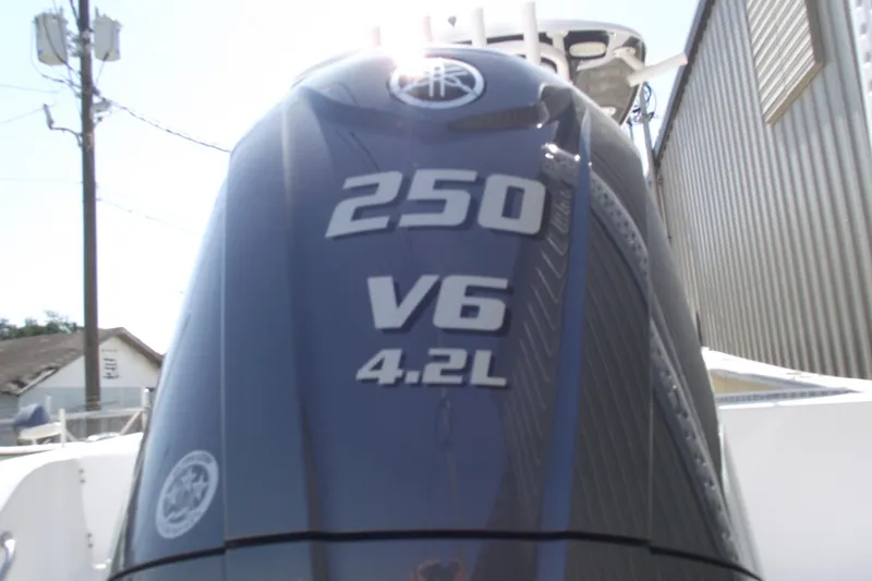 Slide: The Image of Yamaha 250 V6 4.2L engine on 2022 Sportsman Open 232 Center Console boat. - 4