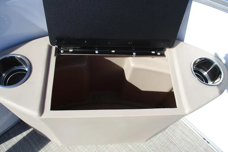 Slide: The Image of Open storage compartment with cup holders on 2026 Bentley Pontoons 243 Fish CWT. - 16