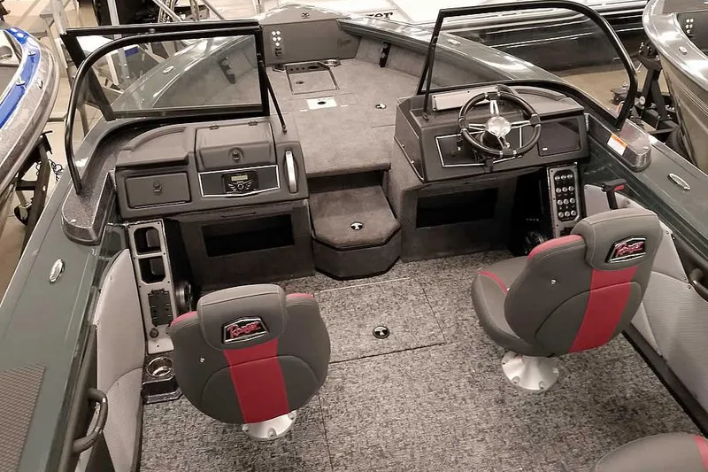 Slide: The Image of Interior of 2026 Ranger VX1988 WT boat with dual seats and steering console. - 9