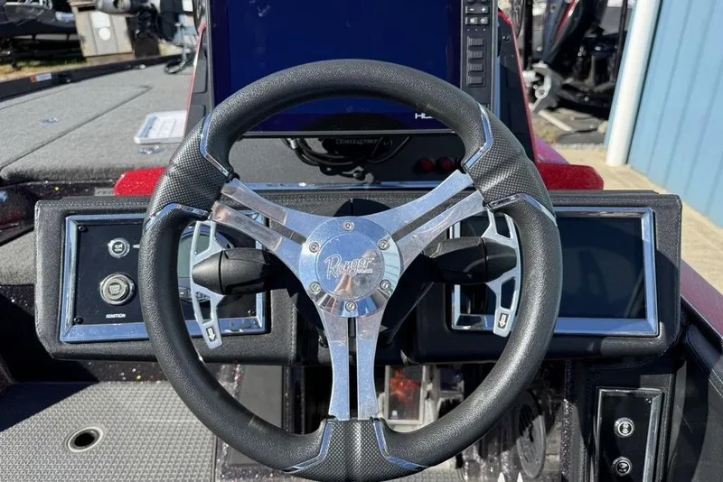Slide: The Image of 2023 Ranger Z520R Ranger Cup Equipped steering wheel and dashboard close-up. - 12