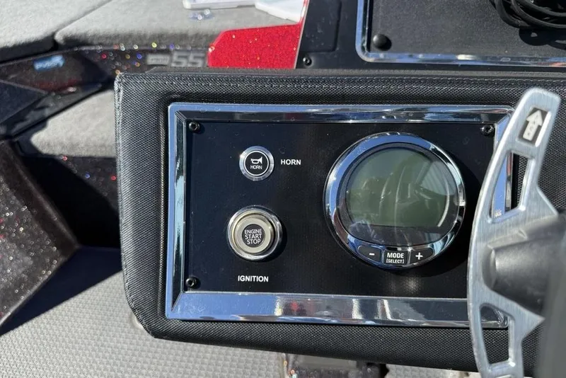 Slide: The Image of 2023 Ranger Z520R dashboard with ignition, horn, and control panel. - 16