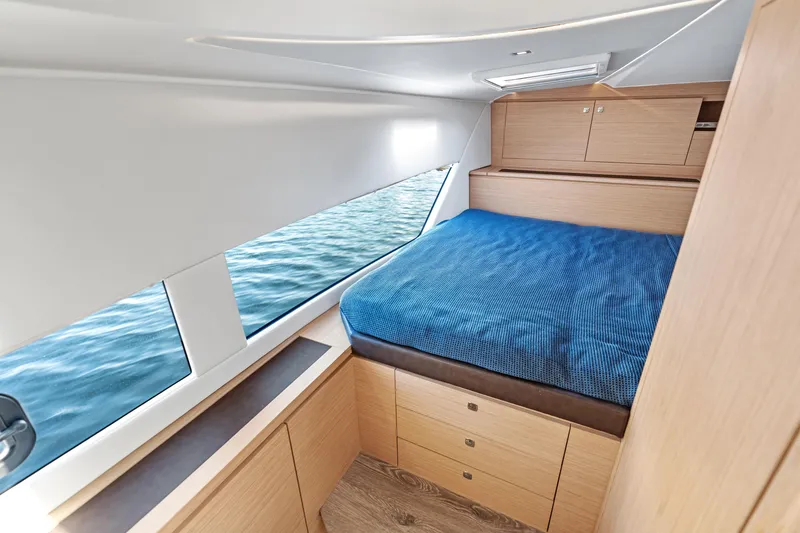 Slide: The Image of Luxurious cabin interior of 2025 Makai M37 yacht with ocean view. - 61