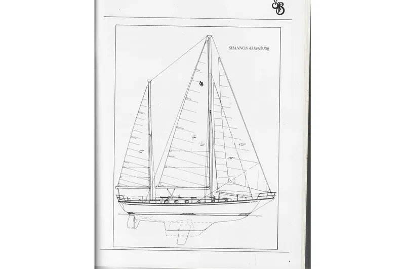 Slide: The Image of Line drawing of a 1985 Shannon 43 Ketch sailboat design. - 14