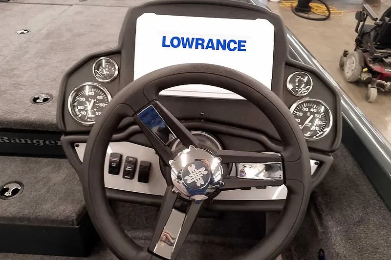 Slide: The Image of 2026 Ranger RT198P Fishing Package dashboard with Lowrance display and gauges. - 25