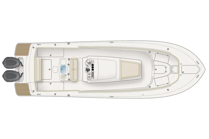 Slide: The Image of Manufacturer Provided Image: Top view of 2017 Scout 300 LXF boat layout with twin engines. - 35