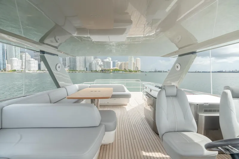 Slide: The Image of Luxurious 2019 Princess F70 yacht interior with city skyline view. - 20
