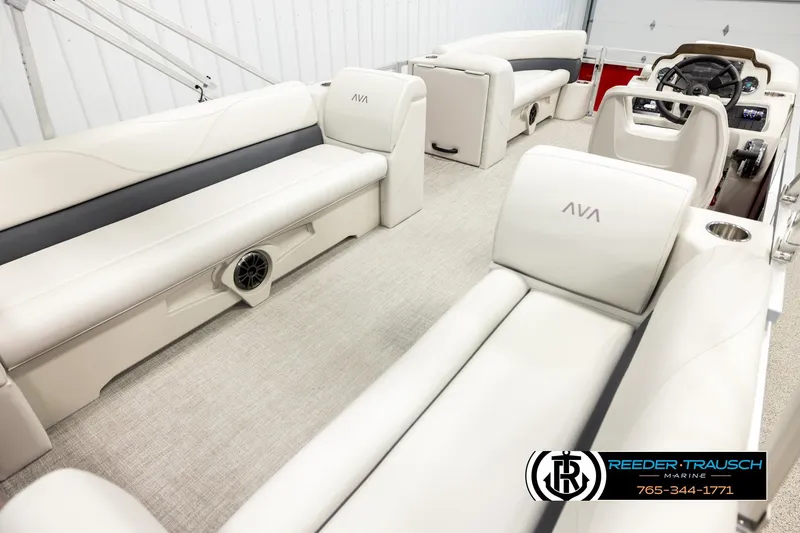 Slide: The Image of Luxurious 2026 Avalon VLS QL pontoon boat interior with plush seating and modern design. - 12