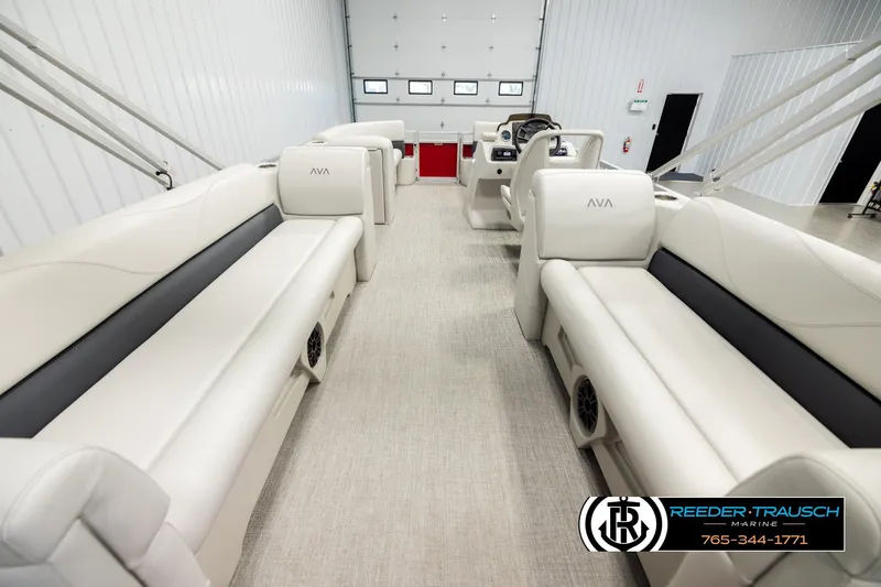 Slide: The Image of Luxurious interior of 2026 Avalon VLS QL pontoon boat with plush seating. - 17