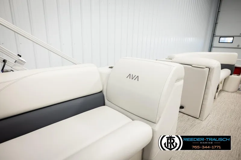 Slide: The Image of Luxurious seating in 2026 Avalon VLS QL boat, featuring elegant white upholstery. - 23