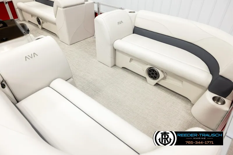 Slide: The Image of Luxurious interior of 2026 Avalon VLS QL pontoon boat with plush seating. - 9