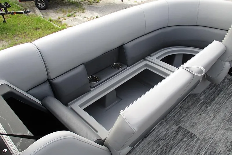 Slide: The Image of Luxurious seating on 2026 Bentley Pontoons Legacy 240 Navigator with cup holders. - 11