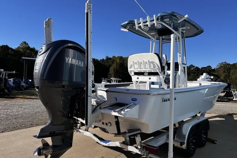 Slide: The Image of 2026 Tidewater 2300 Carolina Bay boat with Yamaha V6 engine on trailer. - 10