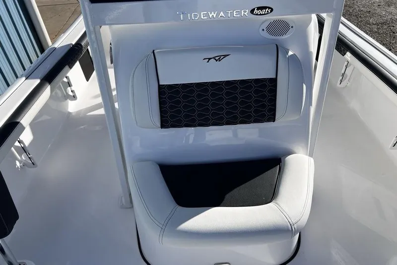 Slide: The Image of 2026 Tidewater 2300 Carolina Bay boat seat with logo and speaker. - 23