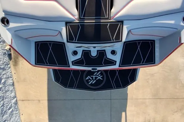 Slide: The Image of 2026 ATX Surf Boats 22 Type-S swim platform with sleek black and white design. - 13