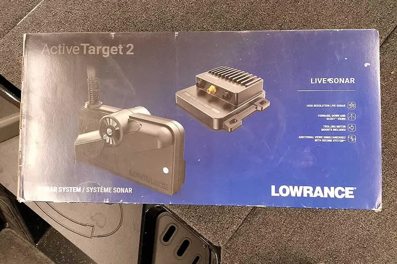 Slide: The Image of Lowrance ActiveTarget 2 sonar system box on 2025 Ranger Z518 Ranger Cup Equipped boat. - 17