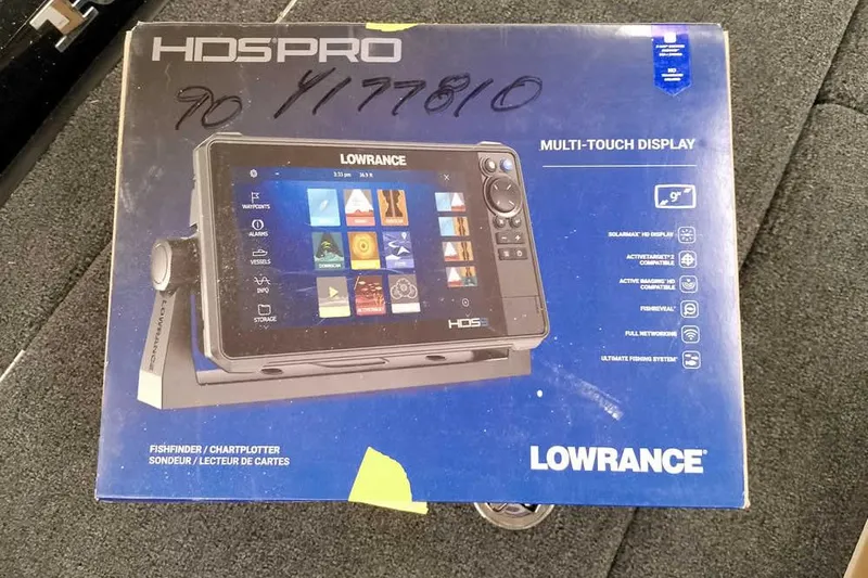 Slide: The Image of Box of Lowrance HDS Pro multi-touch display on Ranger Z518 boat, 2025 model. - 18