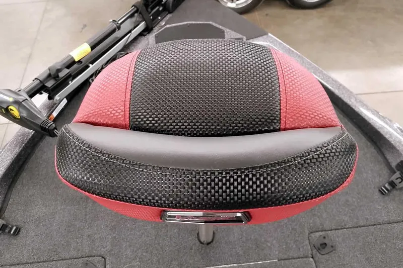 Slide: The Image of Red and black seat of 2025 Ranger Z185 boat, featuring textured design. - 14
