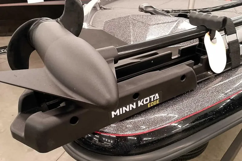 Slide: The Image of Minn Kota Edge trolling motor on 2025 Ranger Z185 boat, close-up view. - 4