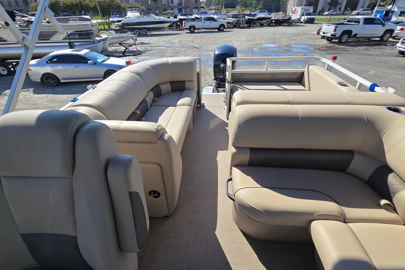 Slide: The Image of 2023 Sun Tracker Party Barge 22 RF DLX with spacious seating and modern design. - 30